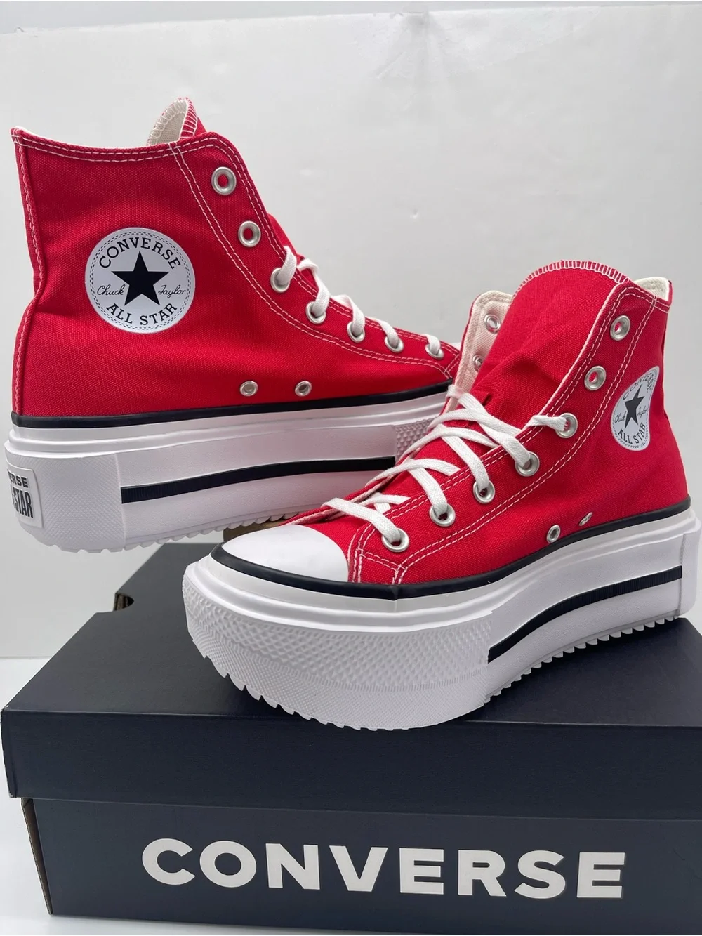 Converse WMN A15542C CTAS LIFT DOUBLE STACK Hi Red/Black/White Platform Sneakers
